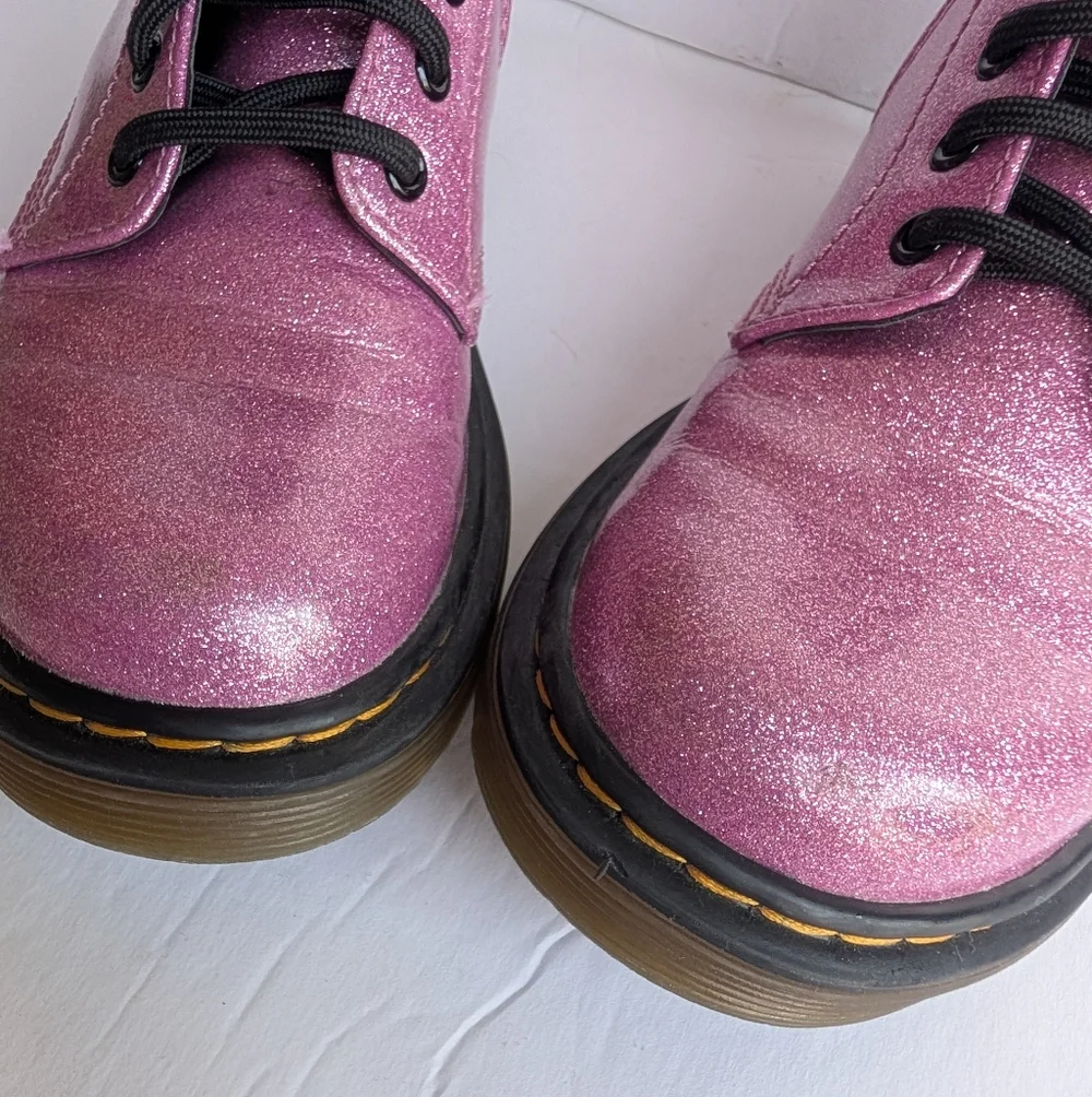 Dr. Martens Glitter Lace-Up Combat Boots - Pink Size 13 Kids